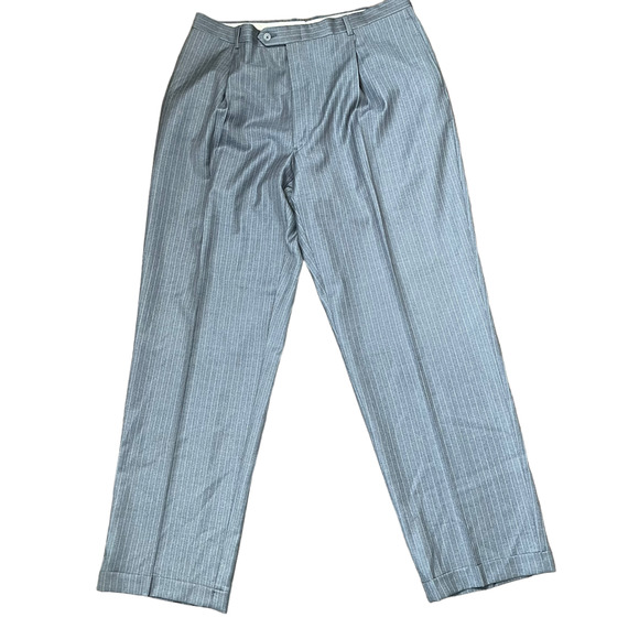 Daniel Cremieux Mens Dress Pants  Size 36X33 Wool Gray Brown White Striped - Picture 1 of 5